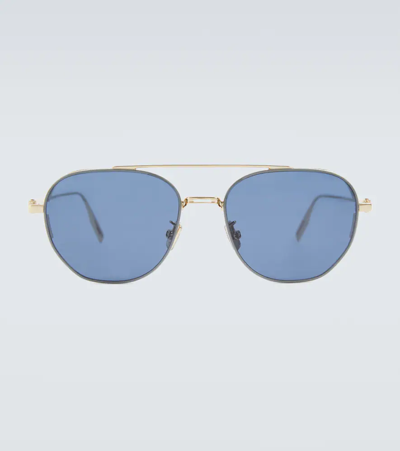 Dior Dm40024u Gold Aviator Sunglasses In Shiny Gold Dh / Blue