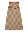 Gucci Horsebit Gg Canvas Midi Skirt In Camel/mix