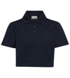 Saint Laurent Embroidered-logo Cropped Polo Shirt In Marine