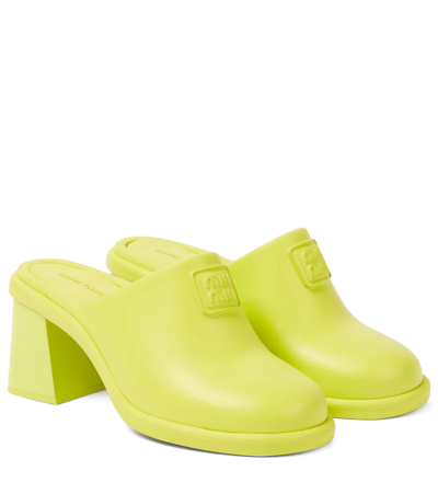 Miu Miu Logo Clogs In Lime