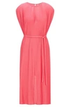 HUGO BOSS PLISS DRESS WITH BELTED WAIST AND BRANDED BUTTON- PINK WOMEN'S JERSEY DRESSES SIZE XL