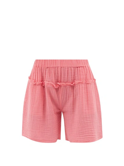 Anaak Sabrina Shirred-waist Cotton-muslin Shorts In Pink
