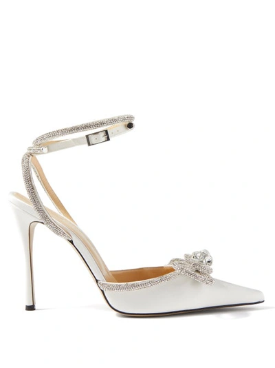 Mach & Mach Double Bow Crystal-embellished Silk-satin Point-toe Pumps In White