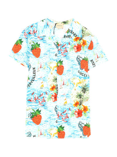 Gucci Kids Strawberry Smoothie Printed Shirt In Multi