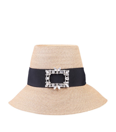 Roger Vivier Embellished Broche Sunhat In Beige