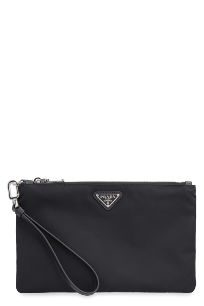 Prada Nylon Pouch-bag With Logo In Black