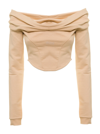 GCDS GCDS WOMANS BEIGE COTTON TOP WITH DROP SHOULDERS AND LOGO