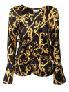 Ganni Silk Stretch Satin U-neck Fitted Blouse In Multi