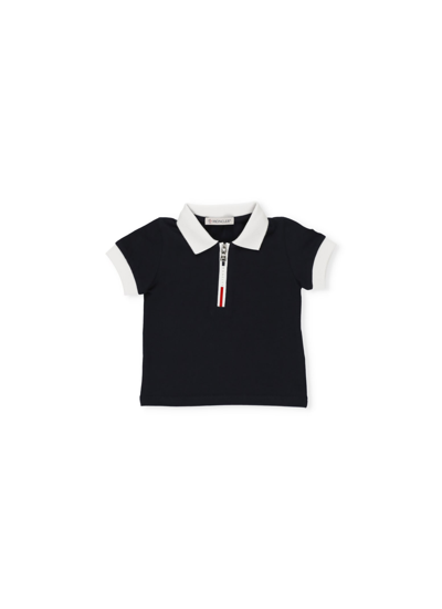 Moncler Babies' Cotton Polo T-shirt With Zipper In Blue