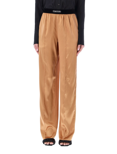 Tom Ford Straight-leg Silk-blend Trousers In Beige
