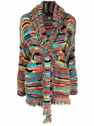 Alanui Over The Rainbow Fringed Striped Jacquard-knit Cotton-blend Cardigan In Multicolor