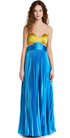 Amur Elodie Pleated Cut-out Gown In Citrine Green / Aquarius Blue