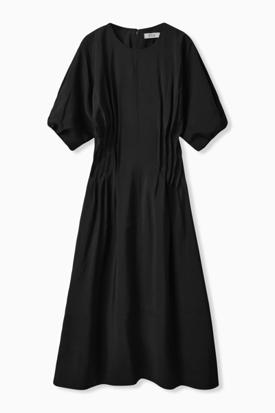 Cos Gathered Midi Dress In Black