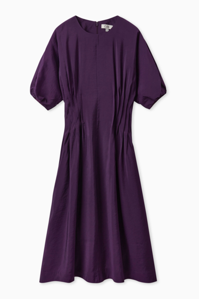 Cos Gathered Midi Dress In Purple