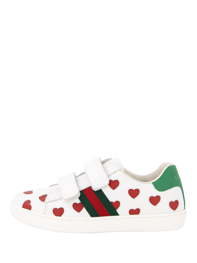 Gucci Babies' Kids Ace Hearts White Leather Sneakers