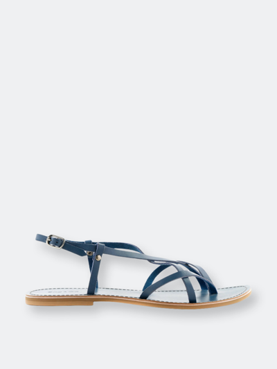 Rag & Co Rita Blue Strappy Flat Leather Sandals