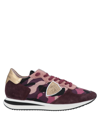 PHILIPPE MODEL PHILIPPE MODEL WOMAN SNEAKERS BURGUNDY SIZE 7 SOFT LEATHER, TEXTILE FIBERS