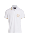 Versace Jeans Couture Embroidered Emblem Logo Polo In White Gold