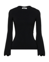 Valentino Scalloped Fluted Stretch-knit Sweater In Black