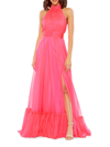 Mac Duggal High Neck Tiered Chiffon Halter Gown In Pink