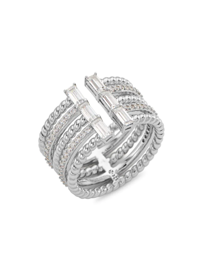 Adriana Orsini Veritas Rhodium-plated Cubic Zirconia Twist Ring In Silver