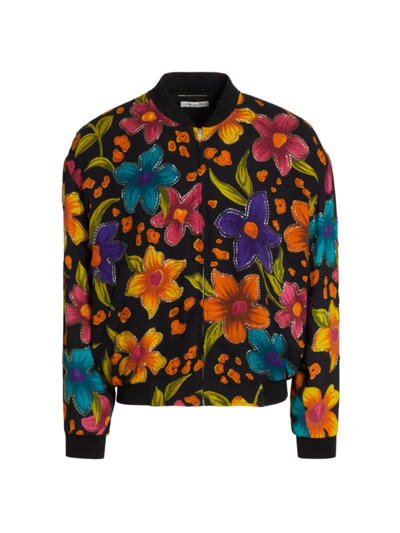 Saint Laurent Teddy Jacket In Crêpe De Chine With Floral Print In Multicolour