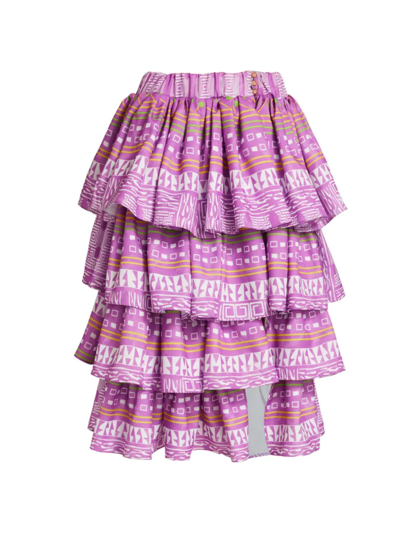 Claude Kameni Geometric-print Ruffle Skirt In Dancing Print