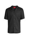 Hugo Boss Ellino Linen Solid Straight Fit Button Down Camp Shirt In Black