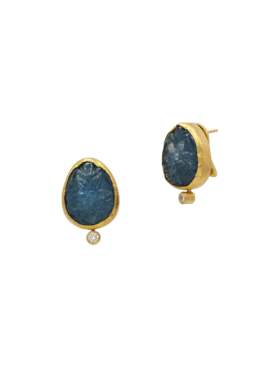 Gurhan 14k-24k Yellow Gold, Aquamarine, & Diamond Stud Earrings