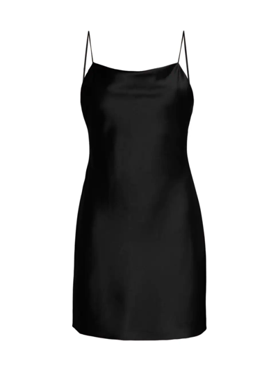 Alice And Olivia Harmony Satin Mini Slip Dress In Black