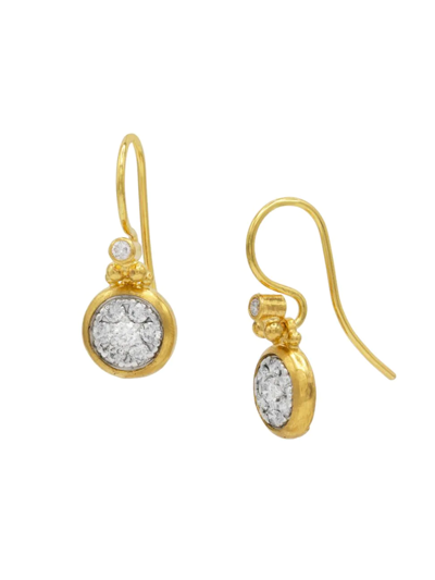 Gurhan Droplet 24k Yellow Gold, Sterling Silver, & Diamond Earrings