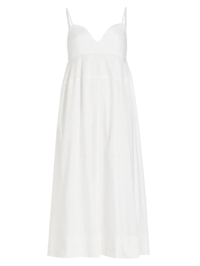 Matthew Bruch Sweetheart Cotton Poplin Midi-dress In White Poplin