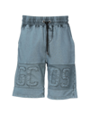 Gcds Man Black Garment Dyed Sports Shorts With Logo In Blue