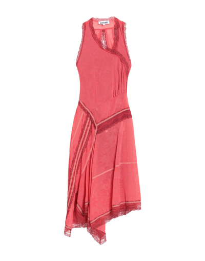 Koché Asymmetric Layered Lace Midi Dress In Red