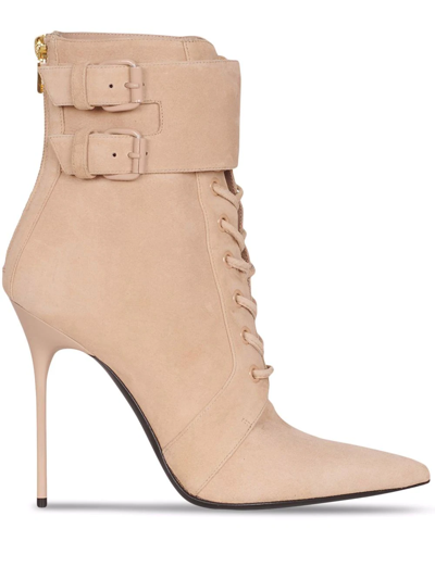 Balmain Pink Suede Uria Boots In Multi
