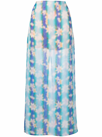 Nina Ricci Floral-print Straight Maxi Skirt In Blue
