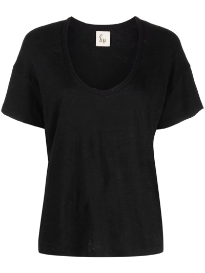 Paula U-neck Short-sleeved T-shirt In Schwarz