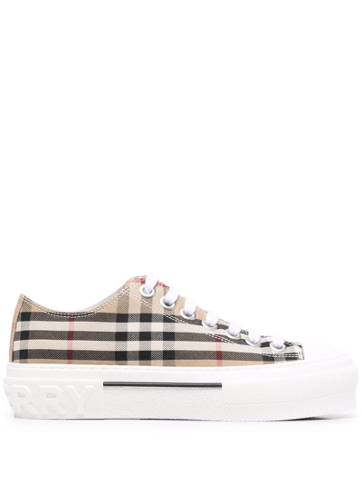 Burberry 20mm Jack Check Cotton Canvas Sneakers In Beige