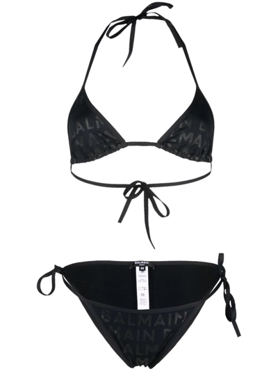 Balmain Logo-print Bikini In Schwarz