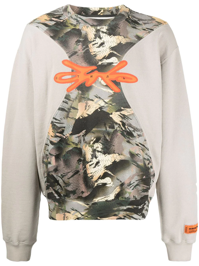 Heron Preston Camouflage-panel Cotton Sweatshirt In Tan Multi