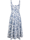 Staud Botanical-print Square-neck Dress In Weiss