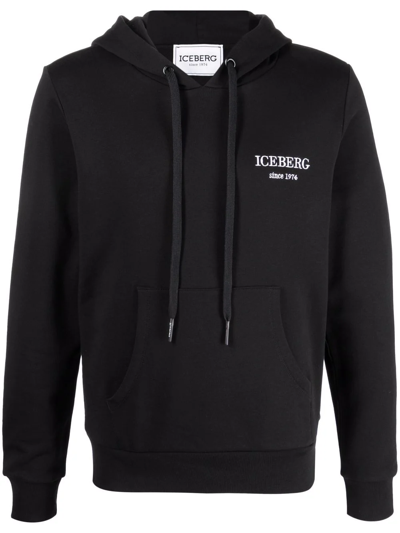 Iceberg Embroidered-logo Hoodie In Black