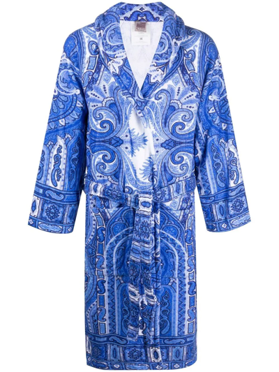 Etro Home Paisley Print Bathrobe In Blue