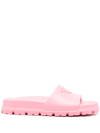 Prada Triangle Embossed-logo Lug-sole Slides In Pink