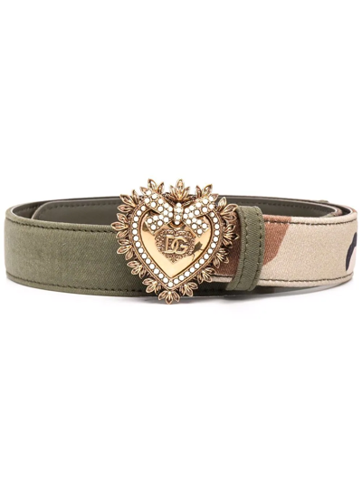 Dolce & Gabbana Camouflage-print Heart-motif Belt In Grün