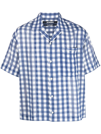 Jacquemus Jean Logo-embroidered Checked Short-sleeved Shirt In Blue
