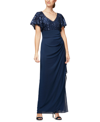 Alex Evenings Plus Size Embroidered-sequin Empire-waist Gown In Navy