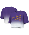 Majestic Women's  Threads Purple And White Los Angeles Lakers Dirty Dribble Tri-blend Cropped T-shirt In Purple/white