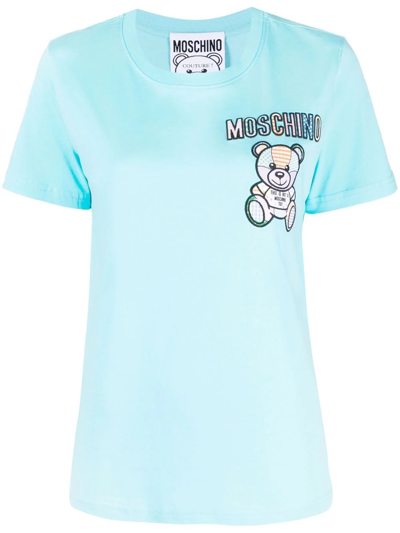 Moschino Teddy Bear Motif Cotton T-shirt In Blue