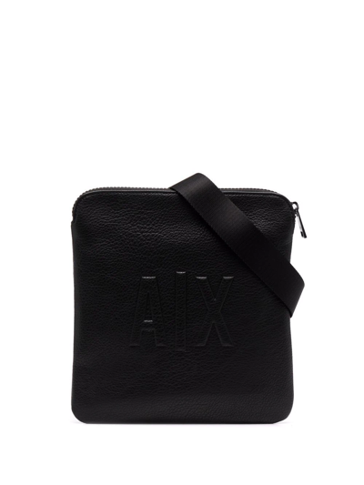 Armani Exchange Grained Embossed-logo Shoulder Bag In Schwarz
